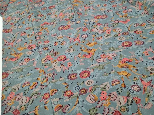 平和屋着物●上質な小紋　飛鶴草花文　鬼しぼ縮緬　正絹　逸品　CABI3173yc
