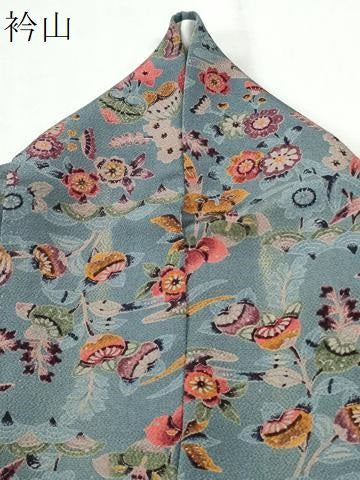 平和屋着物●上質な小紋　飛鶴草花文　鬼しぼ縮緬　正絹　逸品　CABI3173yc