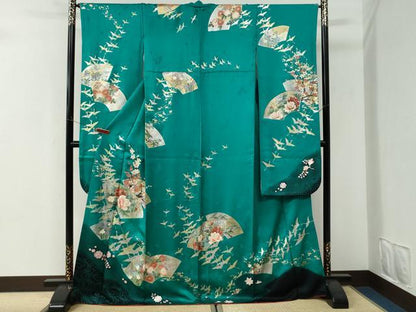 平和屋着物●豪華振袖　流水飛鶴地紙牡丹花文　金銀彩　正絹　逸品　CABI3177yc