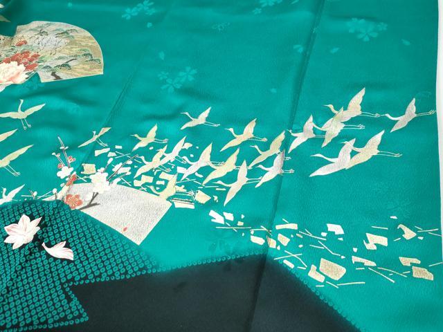 平和屋着物●豪華振袖　流水飛鶴地紙牡丹花文　金銀彩　正絹　逸品　CABI3177yc