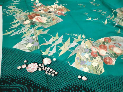 平和屋着物●豪華振袖　流水飛鶴地紙牡丹花文　金銀彩　正絹　逸品　CABI3177yc