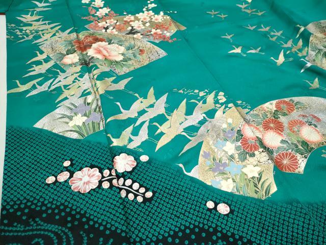 平和屋着物●豪華振袖　流水飛鶴地紙牡丹花文　金銀彩　正絹　逸品　CABI3177yc