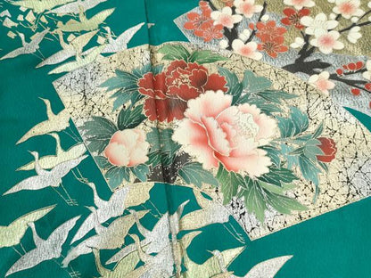 平和屋着物●豪華振袖　流水飛鶴地紙牡丹花文　金銀彩　正絹　逸品　CABI3177yc