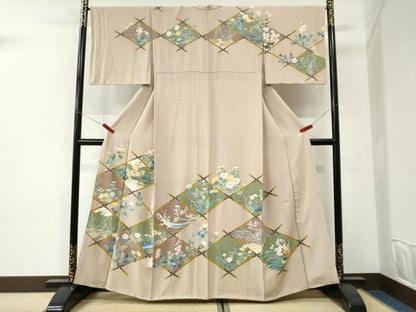 平和屋着物●本加賀友禅作家　吉田淳子　訪問着　竜田川風景花文　正絹　逸品　CABI3178yc