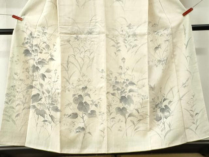 平和屋着物●訪問着　紬地　手描き　草花文　正絹　逸品　未使用　CABI3180yc
