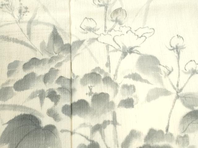 平和屋着物●訪問着　紬地　手描き　草花文　正絹　逸品　未使用　CABI3180yc