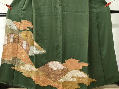 平和屋着物●訪問着　駒刺繍　絞り　霞遠山草花文　金彩　正絹　逸品　CABI3184yc