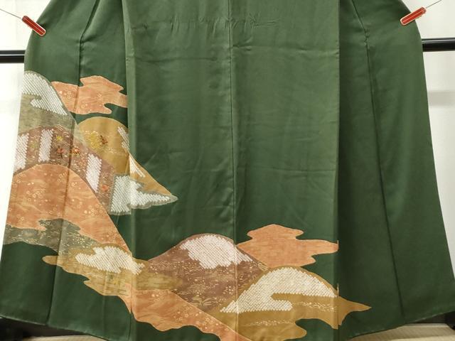 平和屋着物●訪問着　駒刺繍　絞り　霞遠山草花文　金彩　正絹　逸品　CABI3184yc