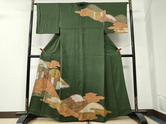 平和屋着物●訪問着　駒刺繍　絞り　霞遠山草花文　金彩　正絹　逸品　CABI3184yc