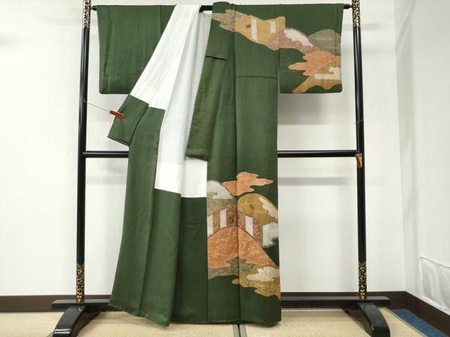 平和屋着物●訪問着　駒刺繍　絞り　霞遠山草花文　金彩　正絹　逸品　CABI3184yc