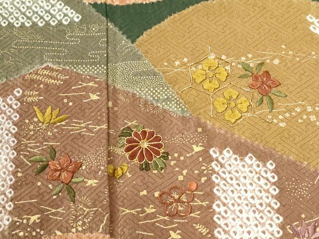 平和屋着物●訪問着　駒刺繍　絞り　霞遠山草花文　金彩　正絹　逸品　CABI3184yc