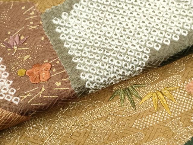 平和屋着物●訪問着　駒刺繍　絞り　霞遠山草花文　金彩　正絹　逸品　CABI3184yc