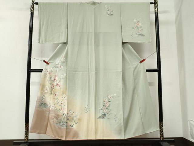 平和屋着物●訪問着　流水草花文　暈し染め　金彩　正絹　逸品　未使用　CABI3185yc