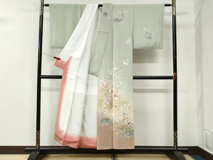 平和屋着物●訪問着　流水草花文　暈し染め　金彩　正絹　逸品　未使用　CABI3185yc