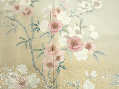 平和屋着物●訪問着　流水草花文　暈し染め　金彩　正絹　逸品　未使用　CABI3185yc