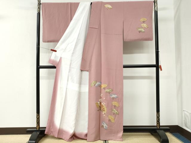 平和屋着物●訪問着　扇面吉祥枝梅文　金彩　正絹　逸品　未使用　CABI3188yc