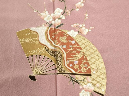 平和屋着物●訪問着　扇面吉祥枝梅文　金彩　正絹　逸品　未使用　CABI3188yc
