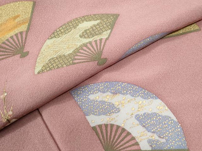 平和屋着物●訪問着　扇面吉祥枝梅文　金彩　正絹　逸品　未使用　CABI3188yc