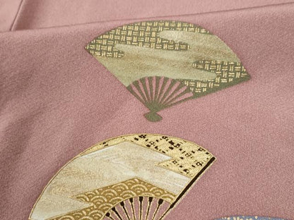 平和屋着物●訪問着　扇面吉祥枝梅文　金彩　正絹　逸品　未使用　CABI3188yc