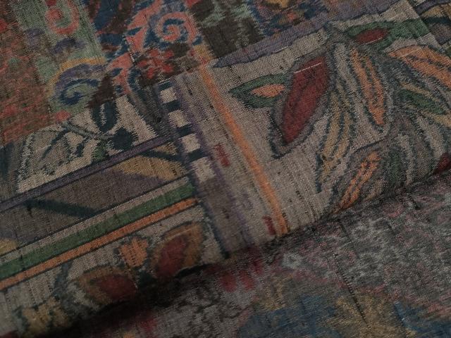 平和屋着物●訪問着　小千谷紬　横段更紗花文　正絹　逸品　CABI3190yc