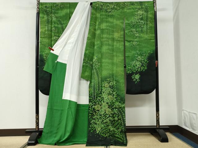 平和屋着物●越後十日町の一流染匠　桐屋・翠山工房　振袖　辻が花　絞り　暈し染め　金通し地　そごう扱い　正絹　逸品　CABI3192yc