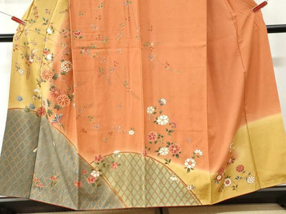 平和屋着物●訪問着　鳳凰籬草花文　暈し染め　金彩　正絹　逸品　CABI3194yc