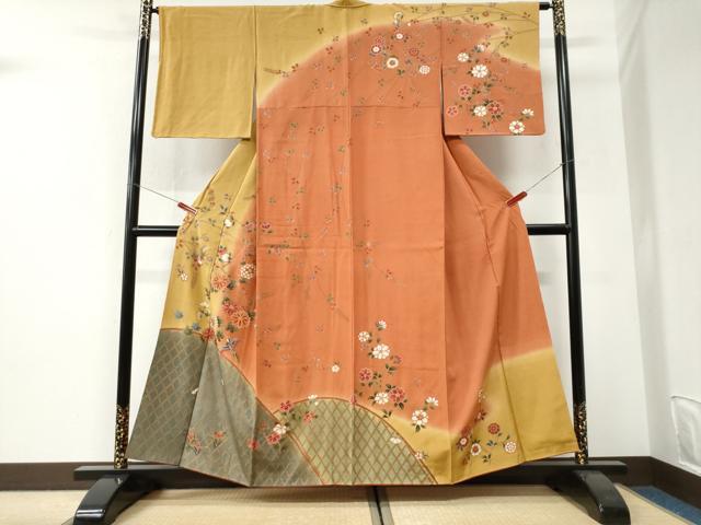 平和屋着物●訪問着　鳳凰籬草花文　暈し染め　金彩　正絹　逸品　CABI3194yc