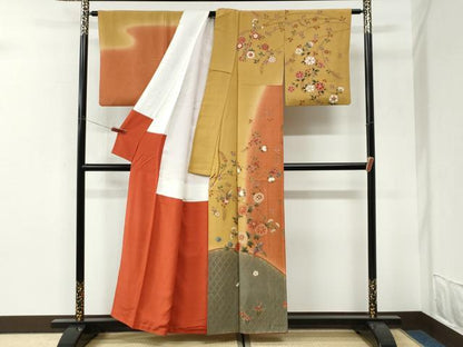 平和屋着物●訪問着　鳳凰籬草花文　暈し染め　金彩　正絹　逸品　CABI3194yc