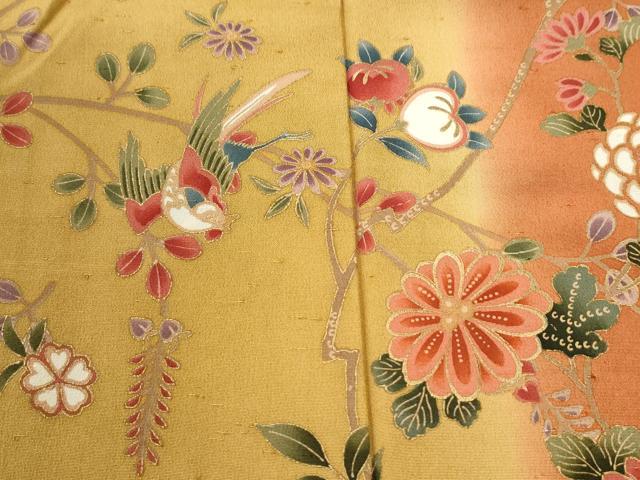平和屋着物●訪問着　鳳凰籬草花文　暈し染め　金彩　正絹　逸品　CABI3194yc