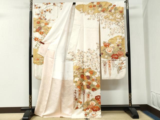 平和屋着物●豪華振袖　駒刺繍　雲取り牡丹菊花文　金彩　正絹　逸品　CABI3195yc