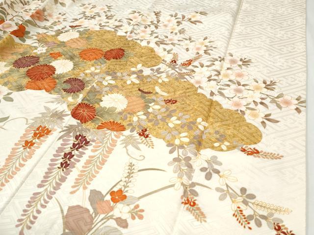 平和屋着物●豪華振袖　駒刺繍　雲取り牡丹菊花文　金彩　正絹　逸品　CABI3195yc