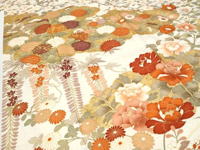 平和屋着物●豪華振袖　駒刺繍　雲取り牡丹菊花文　金彩　正絹　逸品　CABI3195yc