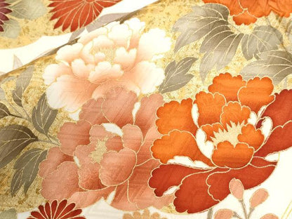 平和屋着物●豪華振袖　駒刺繍　雲取り牡丹菊花文　金彩　正絹　逸品　CABI3195yc