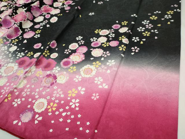 平和屋着物●豪華振袖 刺繍 百合草花文 ラメ糸 暈し染め 黒地 正絹 逸品 CABI3197yc