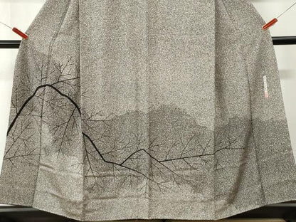 平和屋着物●二代目 川村久太郎　訪問着　枝木文　たたき染め　黒地　正絹　逸品　未使用　CABI3199yc