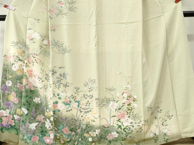 平和屋着物●訪問着　友禅　百合草花文　暈し染め　正絹　逸品　CABI3201yc