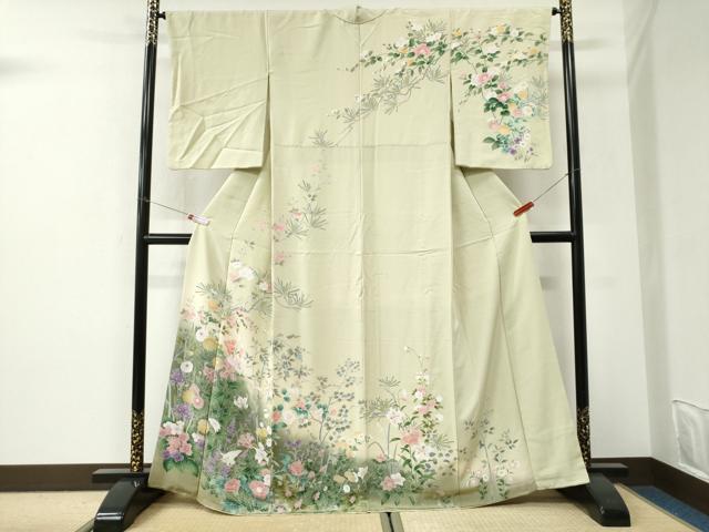 平和屋着物●訪問着　友禅　百合草花文　暈し染め　正絹　逸品　CABI3201yc