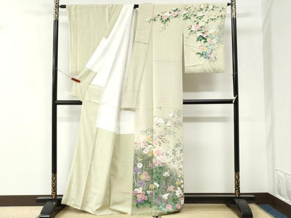平和屋着物●訪問着　友禅　百合草花文　暈し染め　正絹　逸品　CABI3201yc