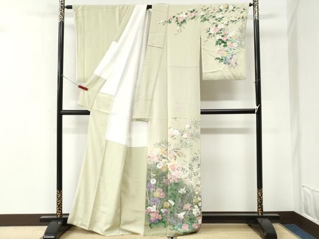 平和屋着物●訪問着　友禅　百合草花文　暈し染め　正絹　逸品　CABI3201yc