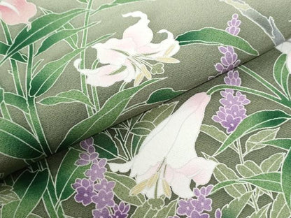 平和屋着物●訪問着　友禅　百合草花文　暈し染め　正絹　逸品　CABI3201yc