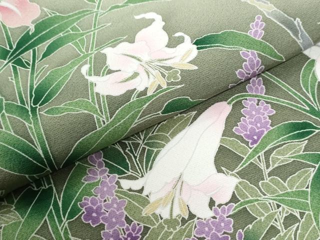 平和屋着物●訪問着　友禅　百合草花文　暈し染め　正絹　逸品　CABI3201yc