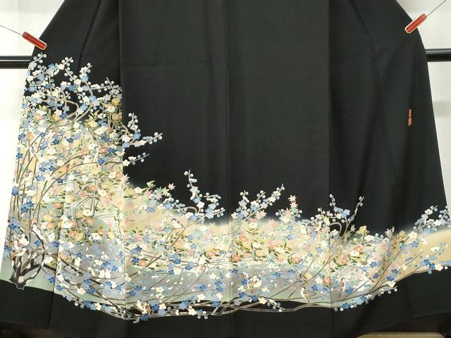 平和屋着物●本加賀友禅作家 百貫華峰 黒留袖 休み鳥枝花文 暈し染め 正絹 逸品 CABI3202yc