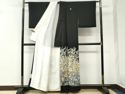 平和屋着物●本加賀友禅作家 百貫華峰 黒留袖 休み鳥枝花文 暈し染め 正絹 逸品 CABI3202yc