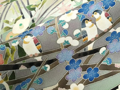 平和屋着物●本加賀友禅作家 百貫華峰 黒留袖 休み鳥枝花文 暈し染め 正絹 逸品 CABI3202yc