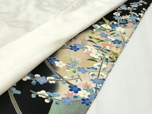 平和屋着物●本加賀友禅作家 百貫華峰 黒留袖 休み鳥枝花文 暈し染め 正絹 逸品 CABI3202yc
