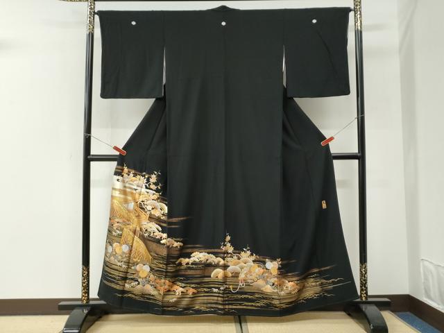 平和屋着物●金彩友禅　卓越技能者・名工・和田光正　黒留袖　霞松竹梅風景花文　金銀彩　正絹　逸品　CABI3203yc