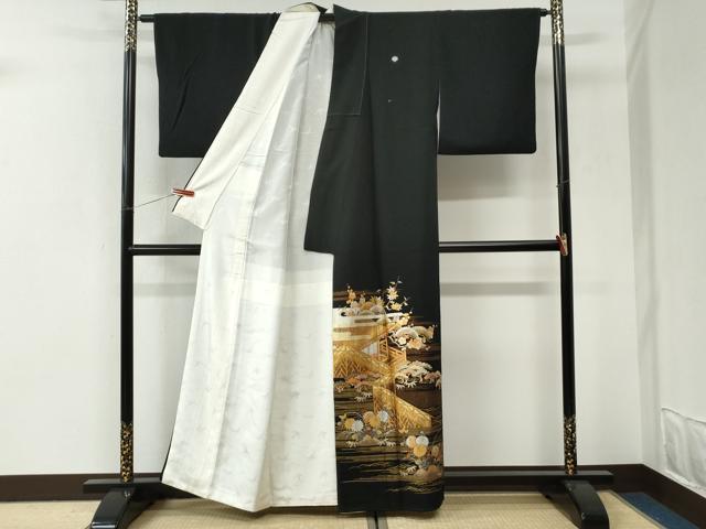 平和屋着物●金彩友禅　卓越技能者・名工・和田光正　黒留袖　霞松竹梅風景花文　金銀彩　正絹　逸品　CABI3203yc