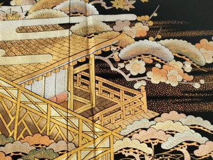 平和屋着物●金彩友禅　卓越技能者・名工・和田光正　黒留袖　霞松竹梅風景花文　金銀彩　正絹　逸品　CABI3203yc