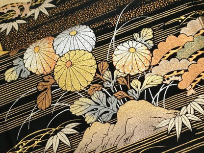 平和屋着物●金彩友禅　卓越技能者・名工・和田光正　黒留袖　霞松竹梅風景花文　金銀彩　正絹　逸品　CABI3203yc