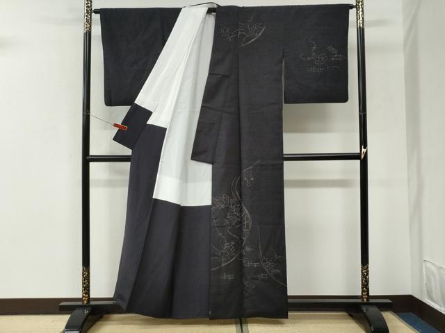 平和屋着物●訪問着　紬地　ろうけつ染　瓢箪蔦の葉花文　正絹　逸品　CABI3206yc